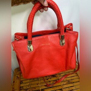 Cole Haan Red Leather Bag double Braided Straps Sz 12” w X 8” in h